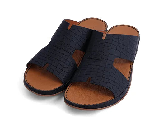 Timeless Unlined Hammered Croco Pattern Aetrex Arabic Sandal Black