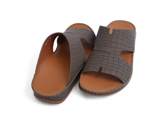 Timeless Unlined Hammered Croco Pattern Aetrex Arabic Sandal Truffle