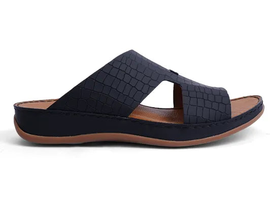 Timeless Unlined Hammered Croco Pattern Aetrex Arabic Sandal Black