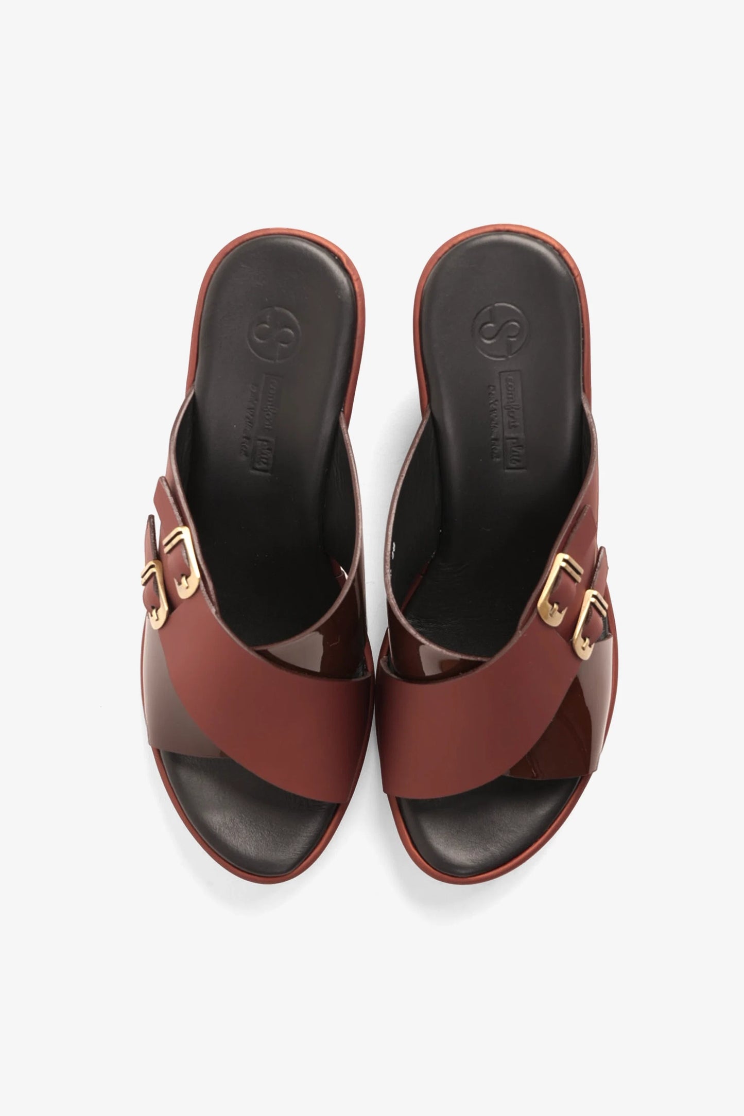 Comfort Plus Women's Wedge Mules With Double Buckle Maroon LSDCP9109