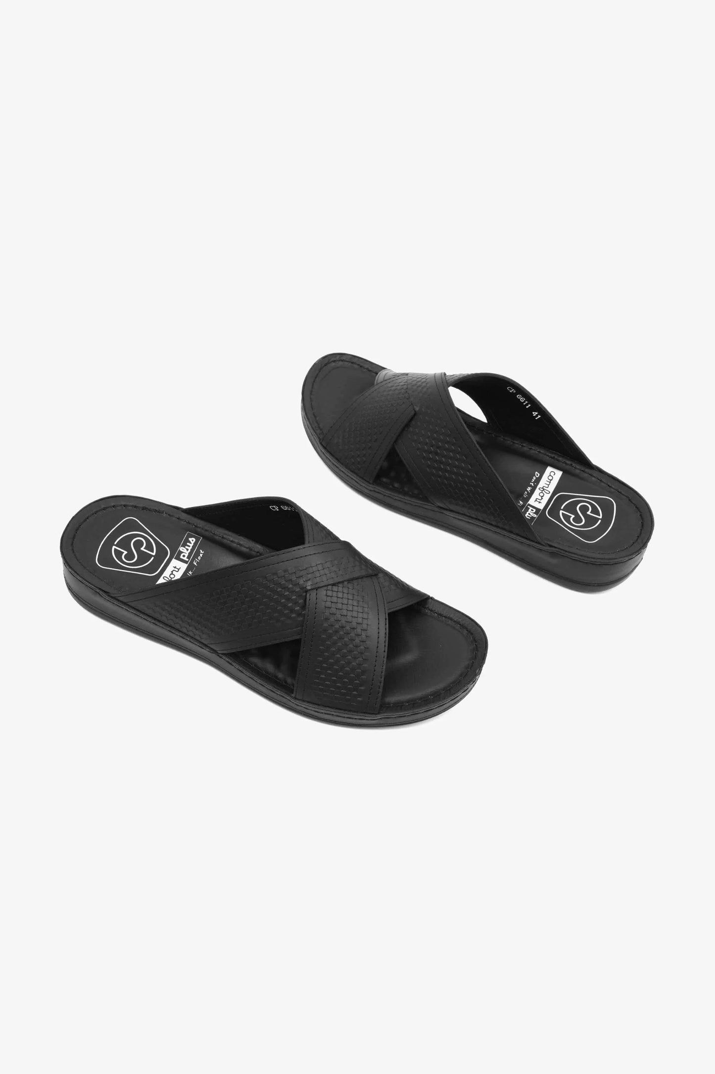 Comfort Plus Men's Silver Accent Leather Arabic Sandals Black MSDCP6611