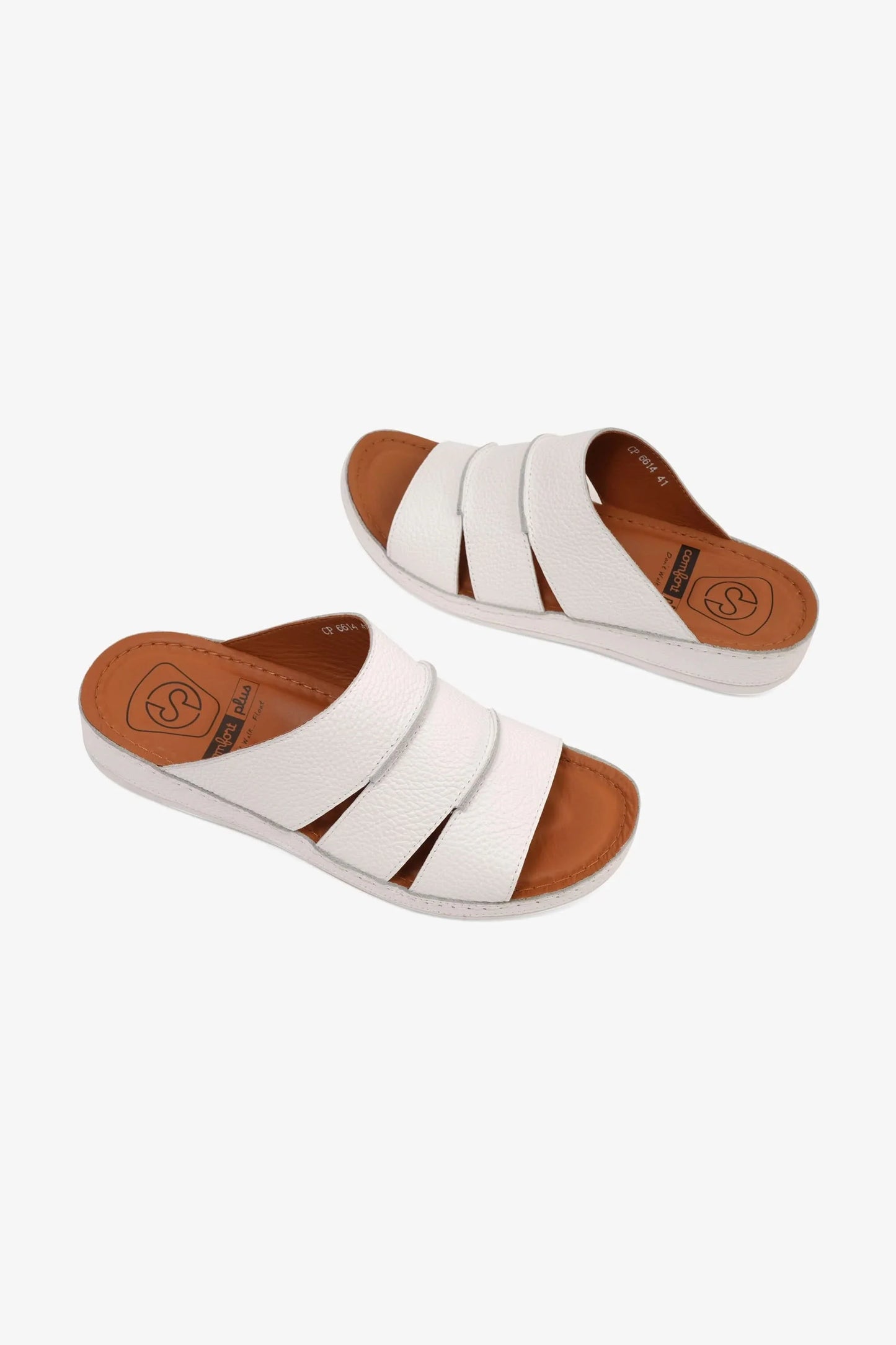Comfort Plus Men's Leather Slide Sandals White MSDCP6614