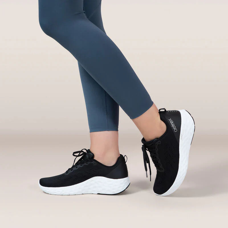 AETREX LADIES DANIKA LACE UP SPORTS SHOES WIDE AP100WW - BLACK - Sole Therapy
