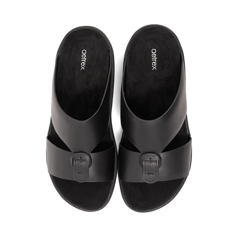 Aetrex Men's Hybrid Leather Sandals - Black - Sole Therapy