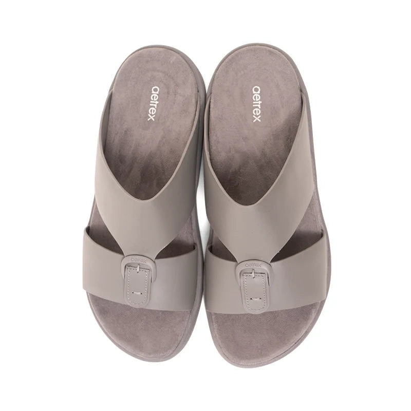 Aetrex Men's Hybrid Leather Sandals - Grey - Aetrex Middle East