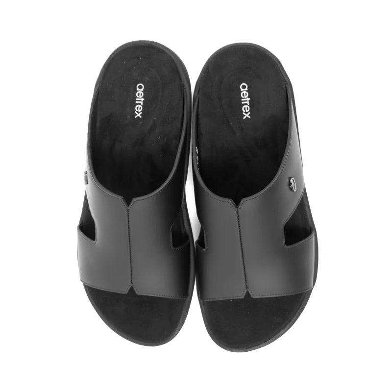Aetrex Men's Orthotic Arch Support Suede Slide Sandals - Black - Sole Therapy