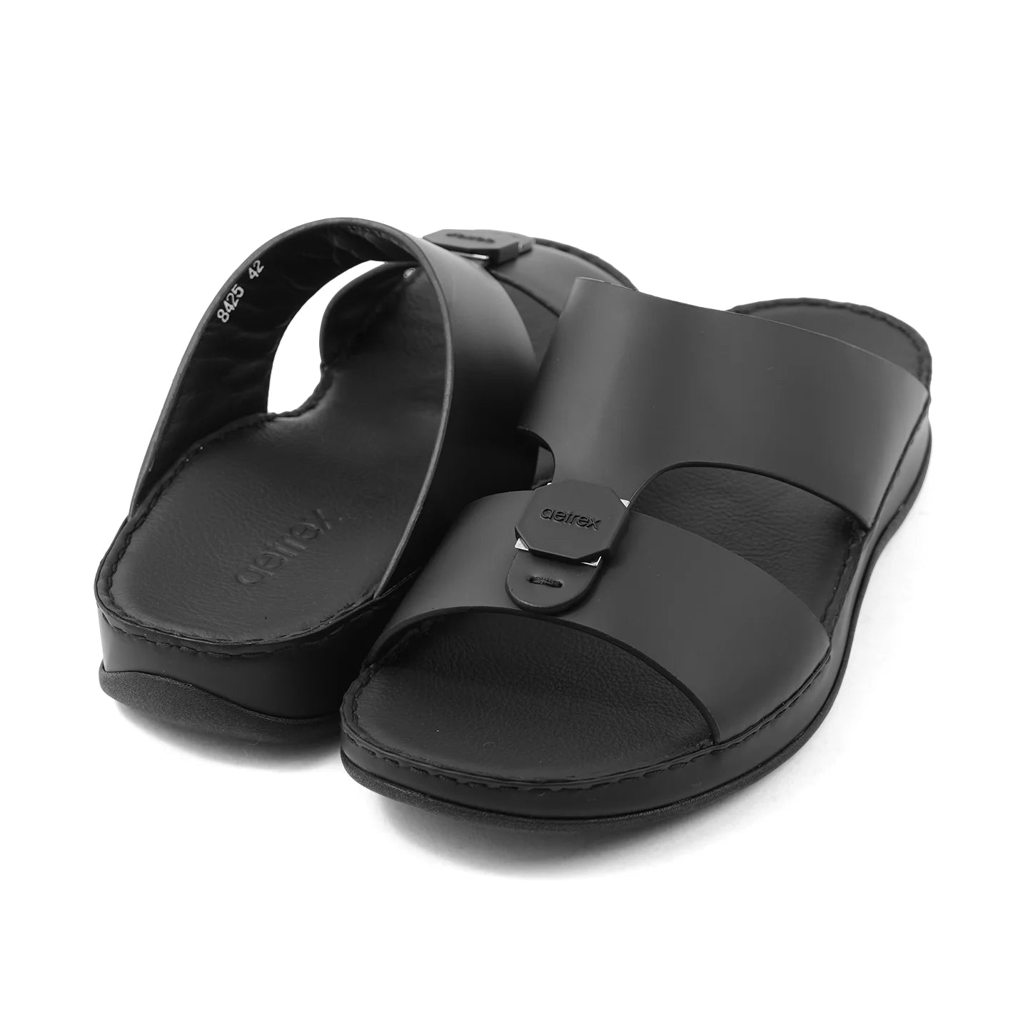 Aetrex Men's Orthotics Arch Support Leather Slides - Black - Sole Therapy