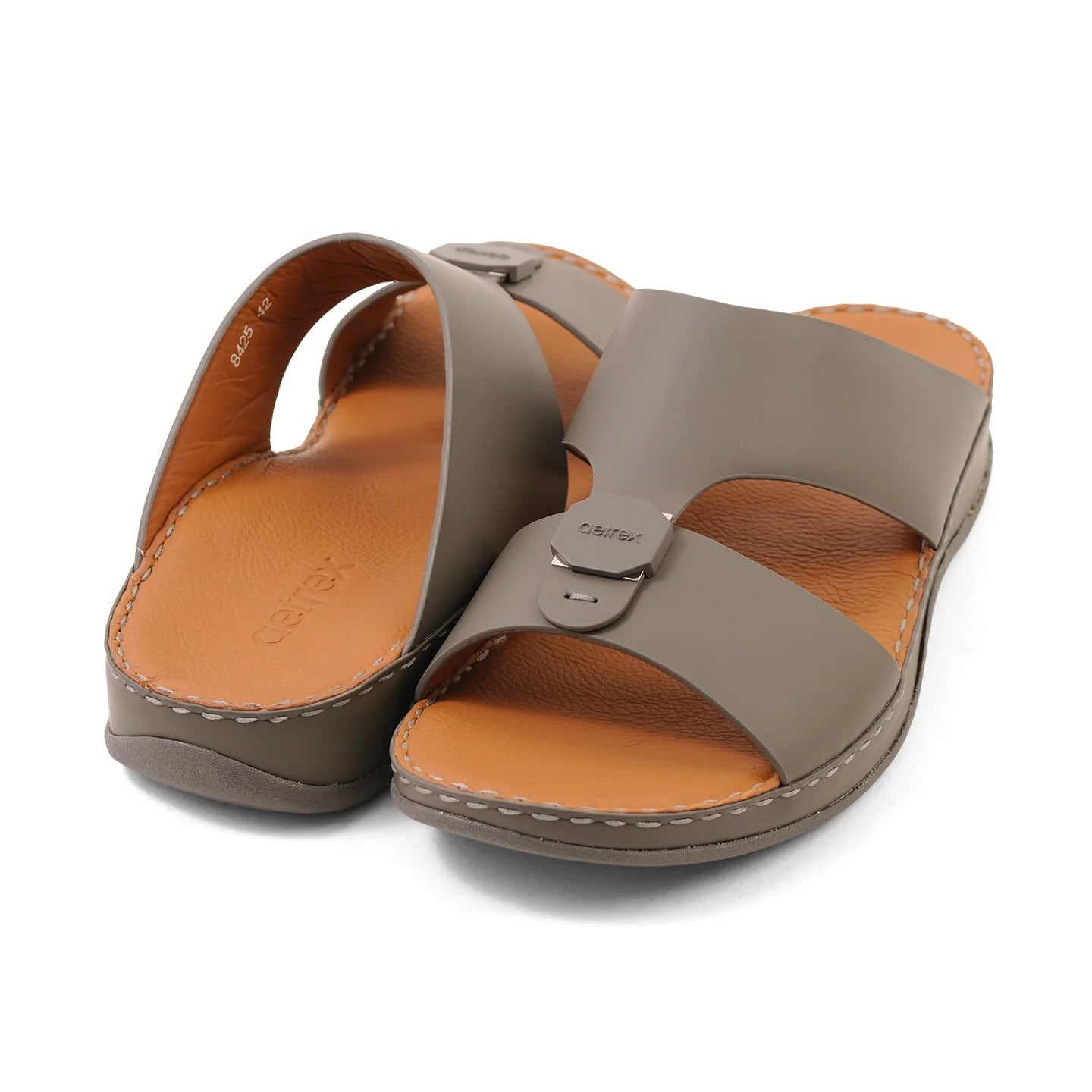 Aetrex Men's Orthotics Arch Support Leather Slides - Grey - Sole Therapy