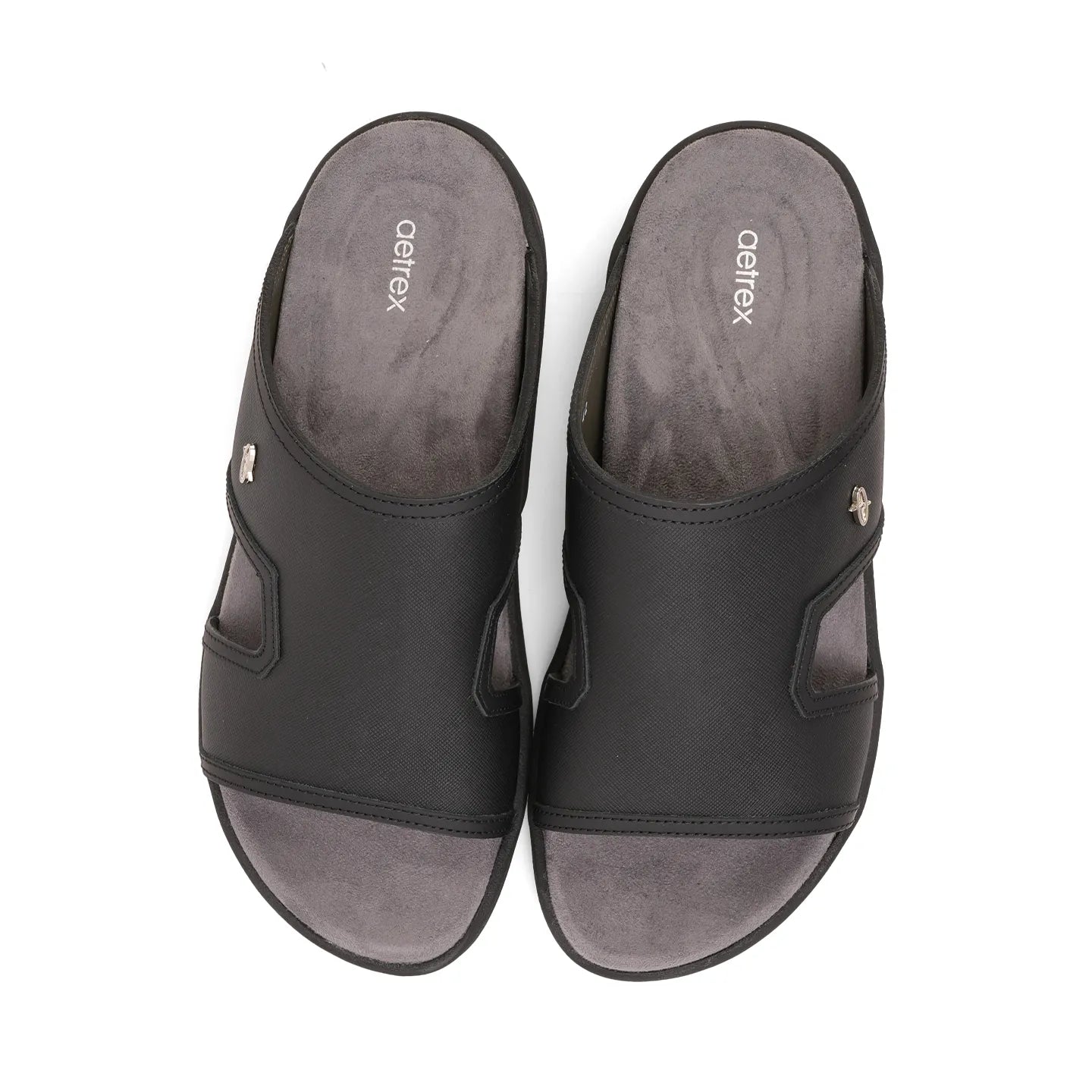 Aetrex Men's Suede Foot Bed Leather Sandals Black - Sole Therapy