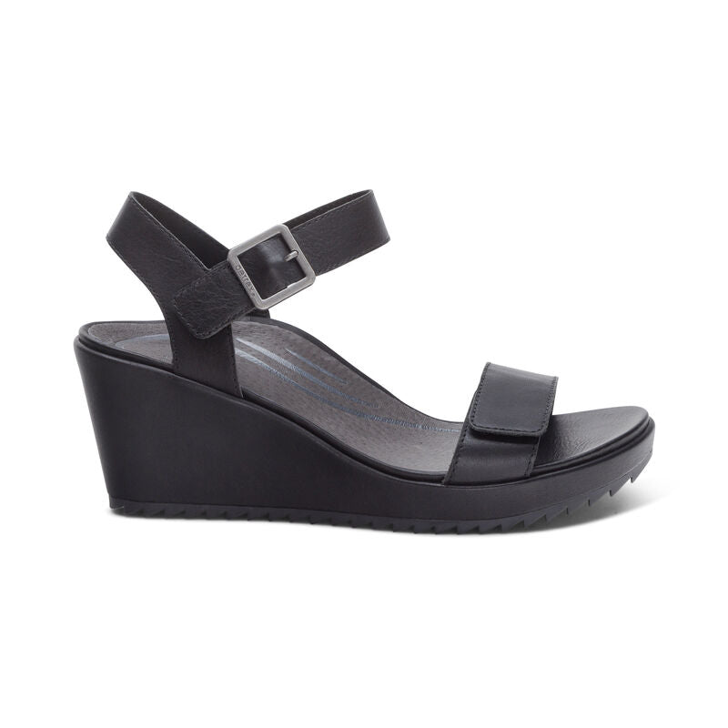 Andrea Quarter Strap Wedge Black - Sole Therapy