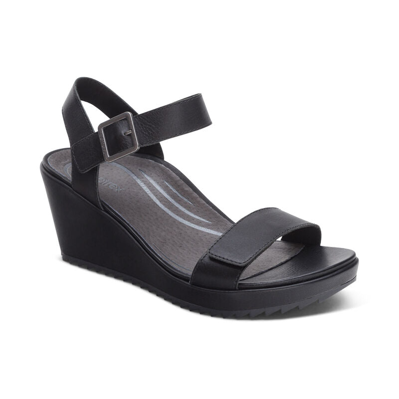 Andrea Quarter Strap Wedge Black - Sole Therapy