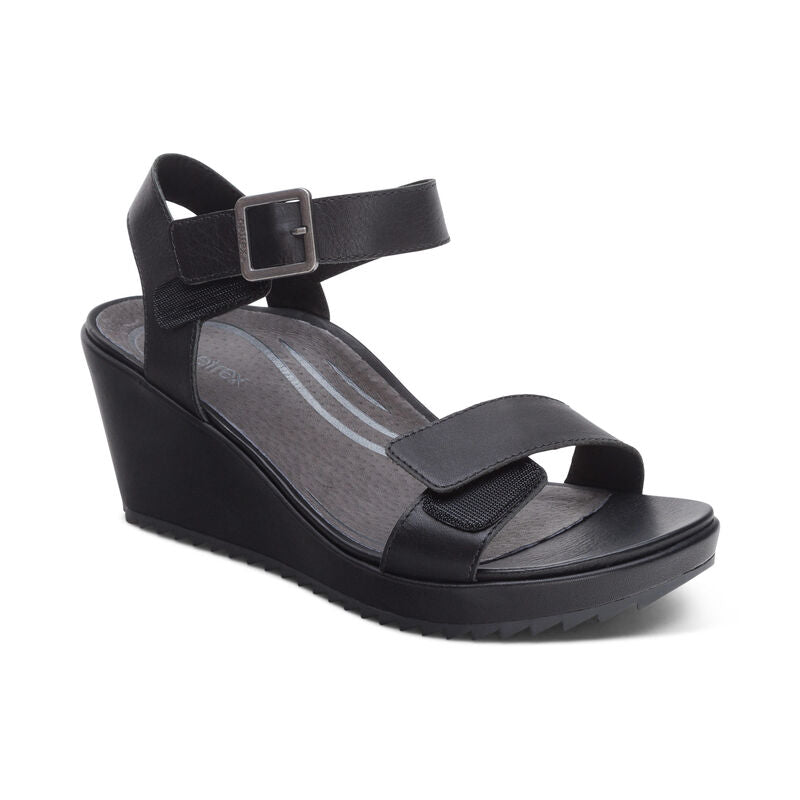Andrea Quarter Strap Wedge Black - Sole Therapy
