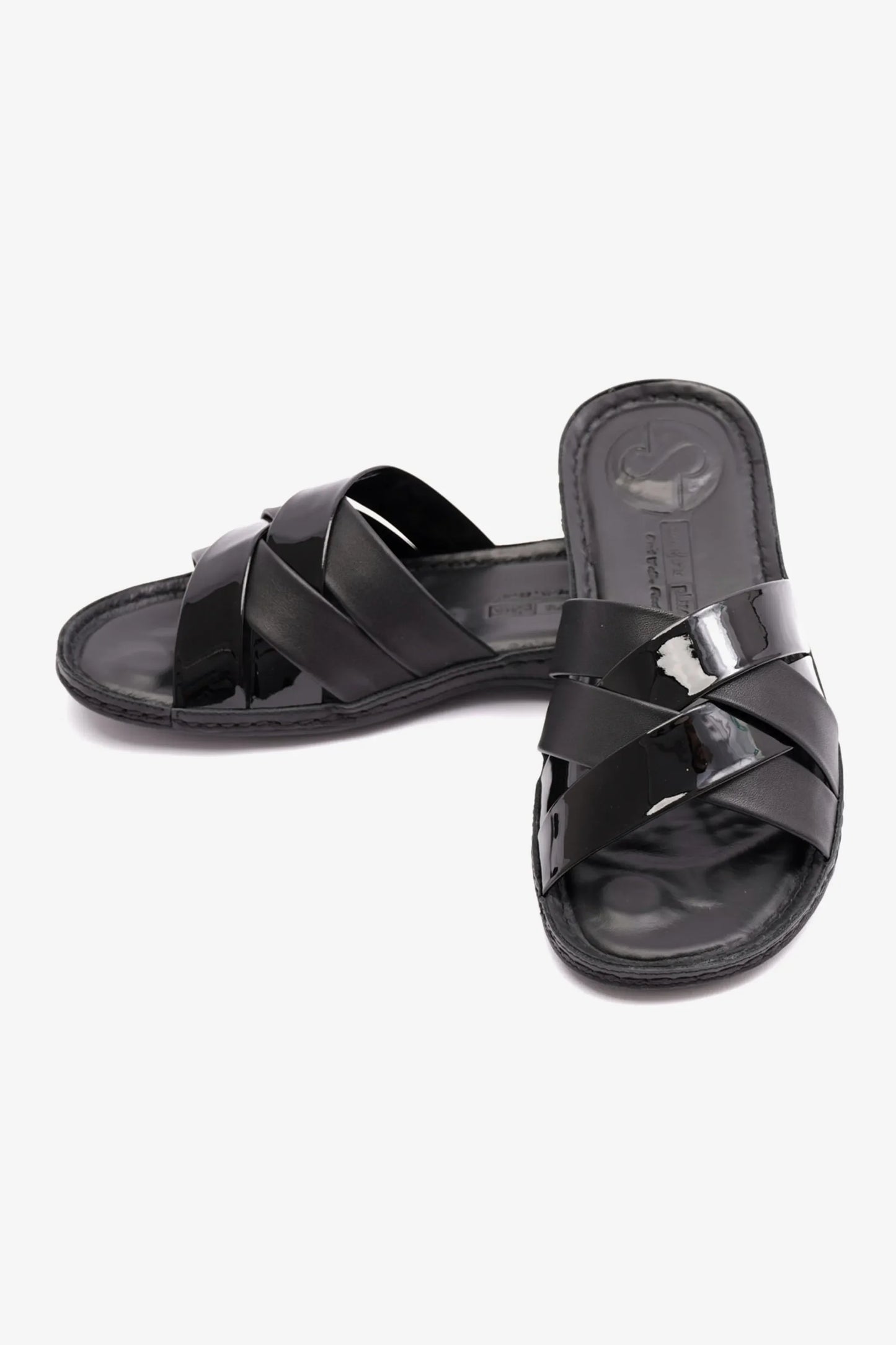 Comfort Plus Women's Patent Leather Sandals Black LSDCP727
