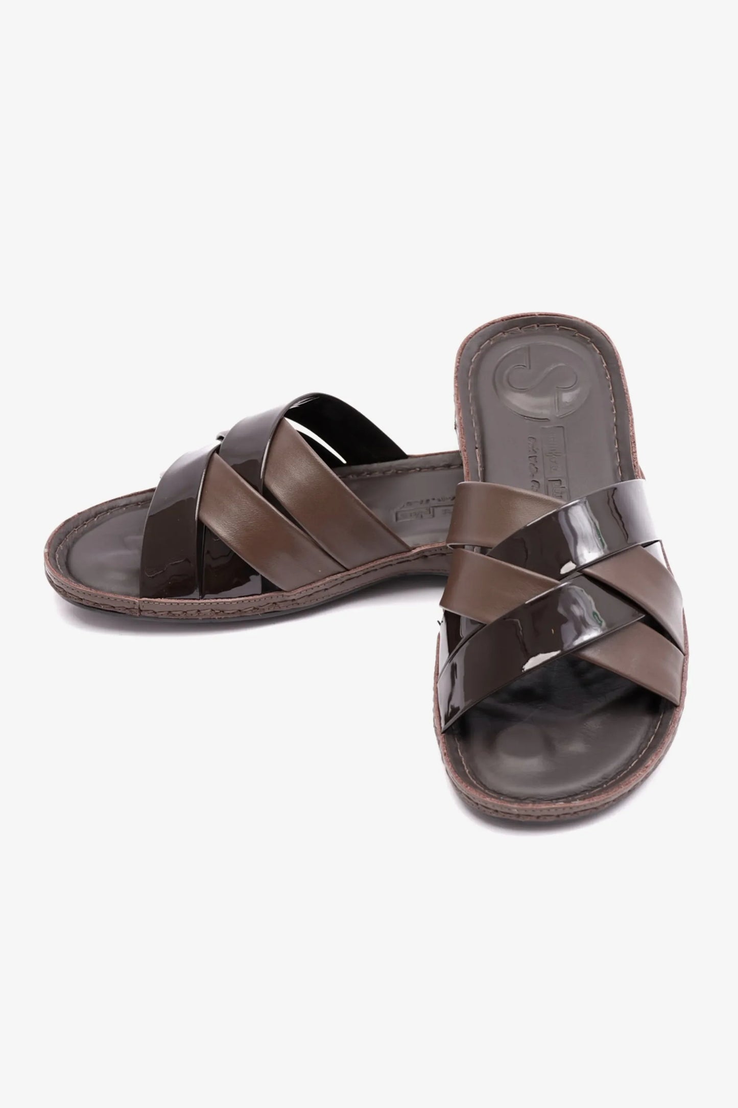 Comfort Plus Women's Patent Leather Arabic Sandals Brown LSDCP727