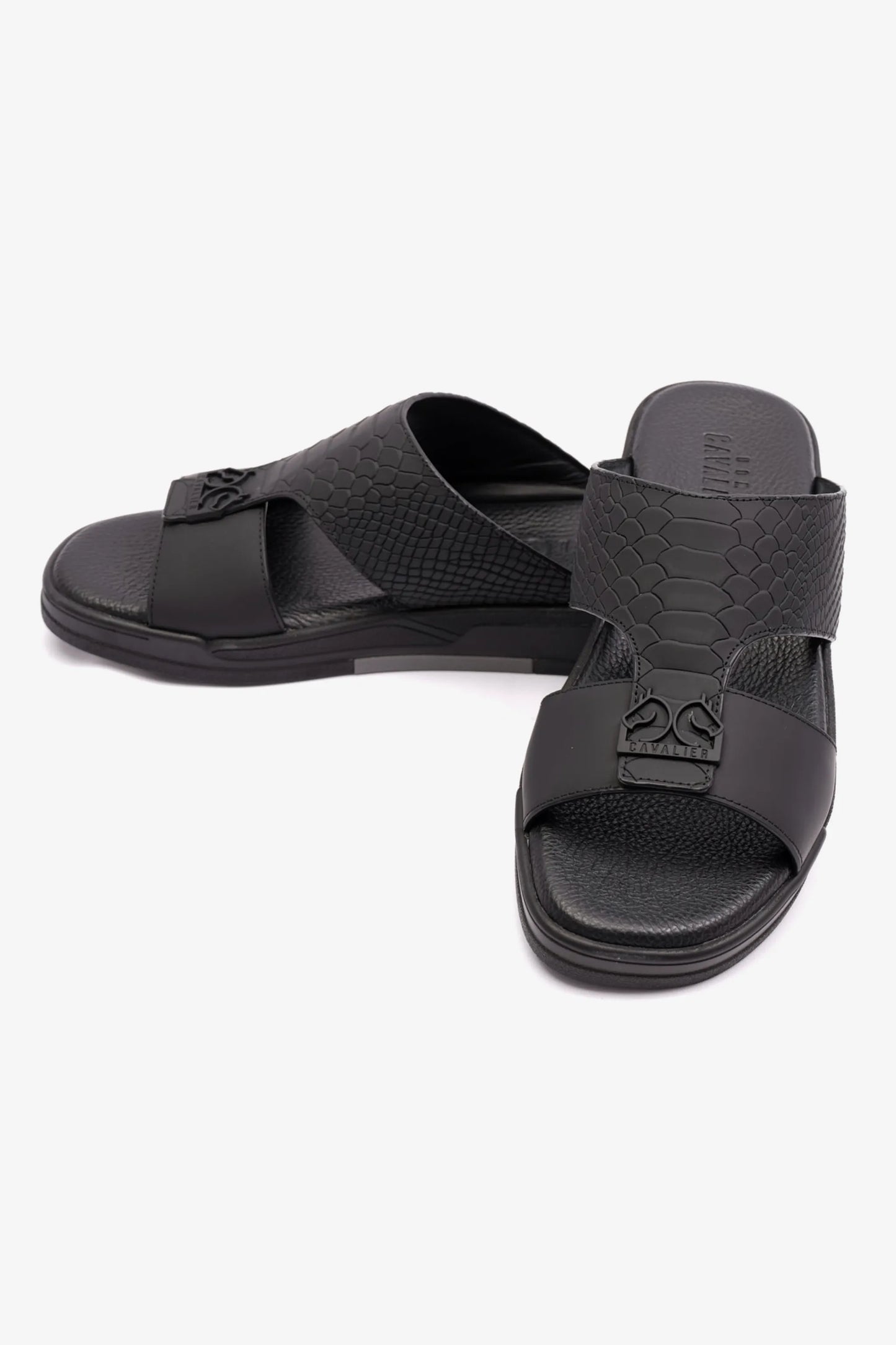 Cavalier Uomo Men's Embossed Leather Sandals Black MSDCVHAR307