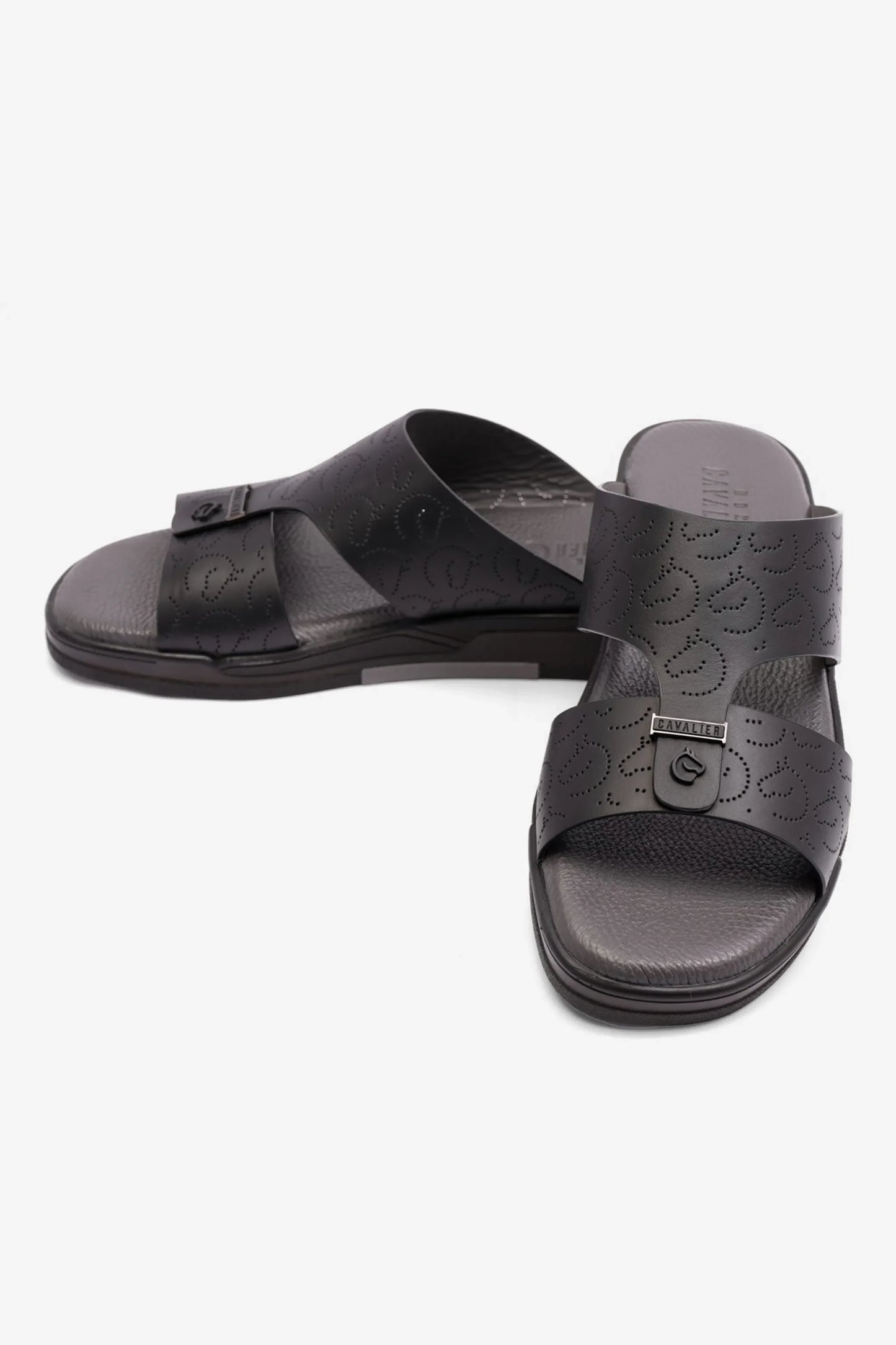 Cavalier Uomo Men's Embossed Leather Arabic Sandals Black MSDCVHAR310