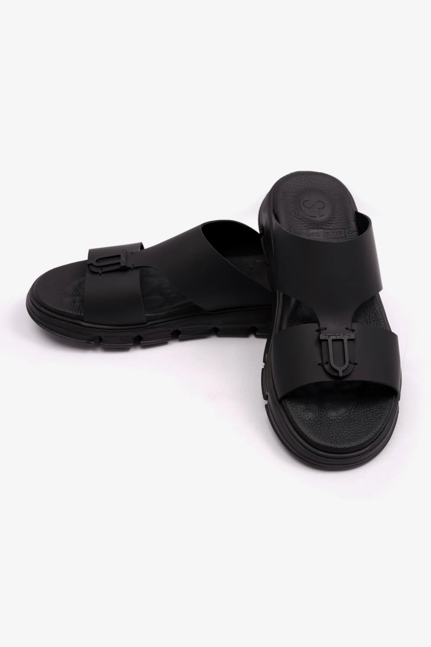 Comfort Plus Men's Elegant Trim Matte Leather Sandals Black MSDCP1004