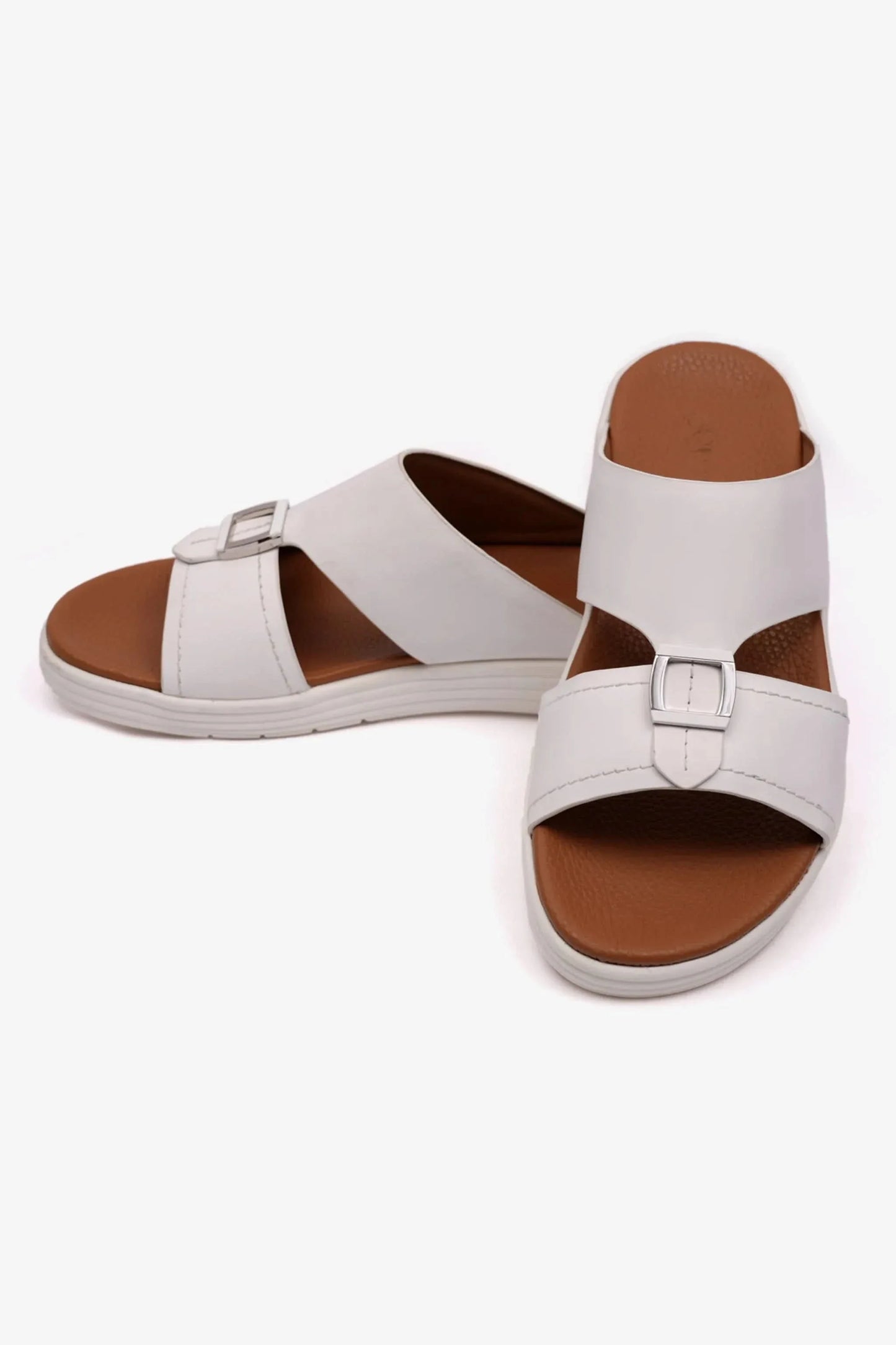 Comfort Plus Men's Matte Leather Stylish Sandals White MSDCPFAR602