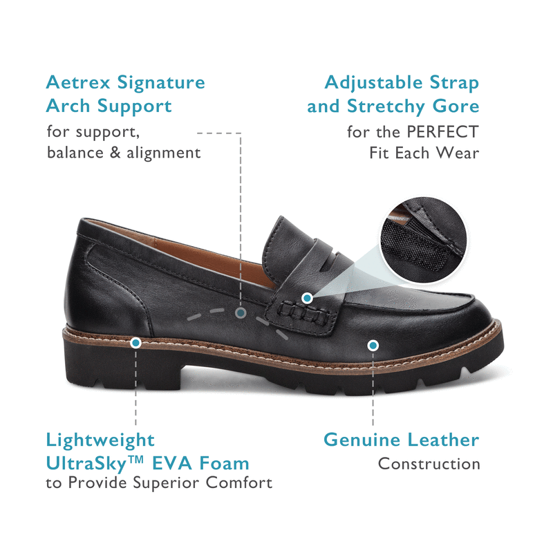 Collette Arch Support Loafers Black - Sole Therapy