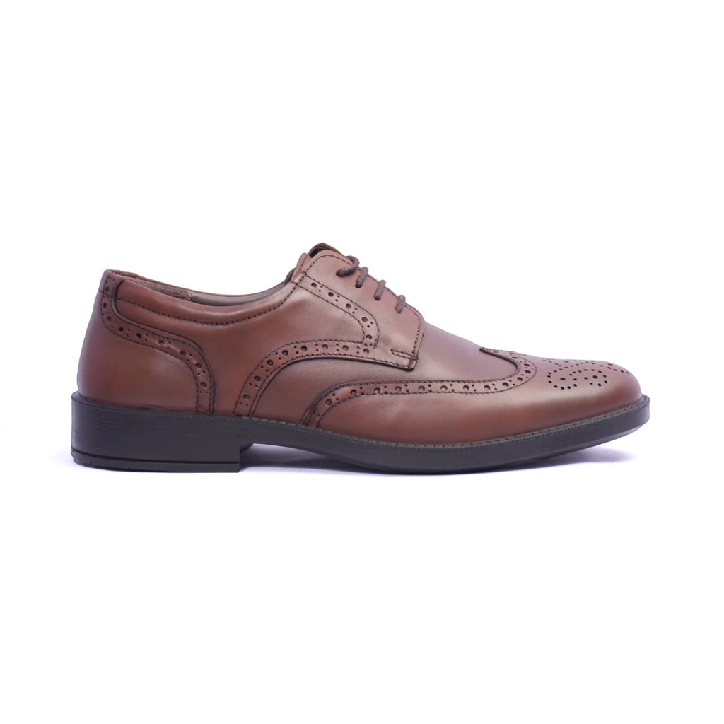 Comfort Plus Men's Leather Brogue Shoes Tan - Sole Therapy