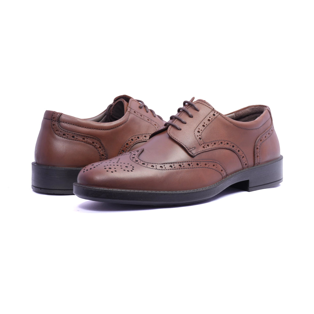 Comfort Plus Men's Leather Brogue Shoes Tan - Sole Therapy