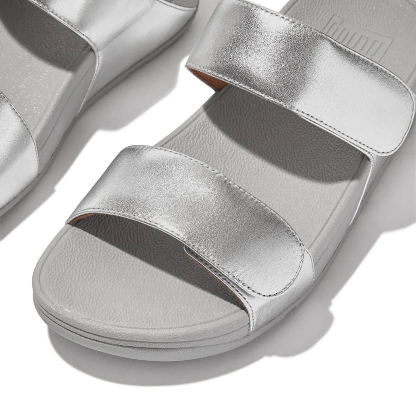FITFLOP WOMENS LEATHER SLIDES - SILVER - Sole Therapy