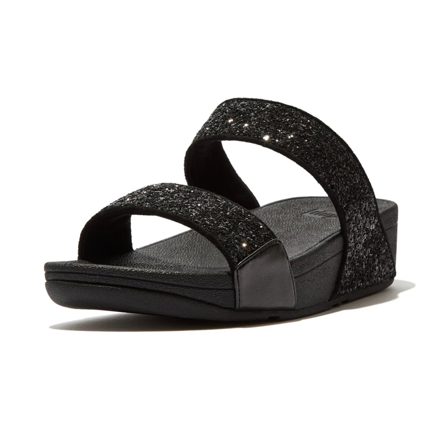 FITFLOP WOMENS LULU GLITTER SLIDES - BLACK - Sole Therapy