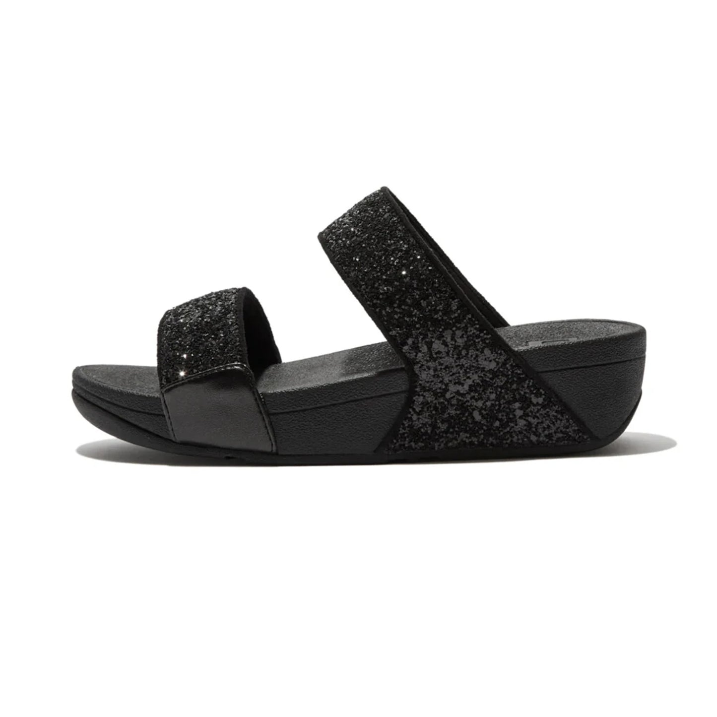 FITFLOP WOMENS LULU GLITTER SLIDES - BLACK - Sole Therapy