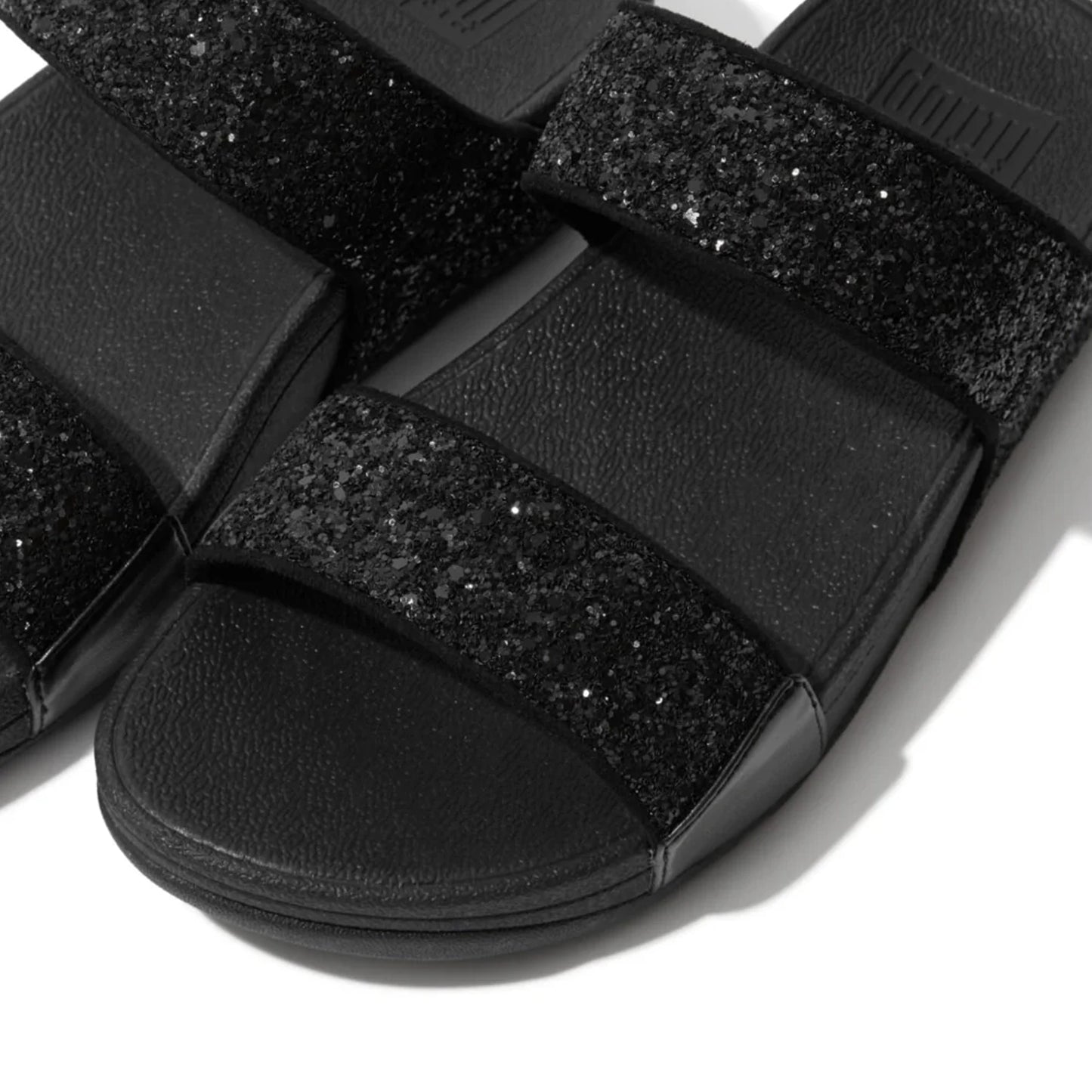 FITFLOP WOMENS LULU GLITTER SLIDES - BLACK - Sole Therapy