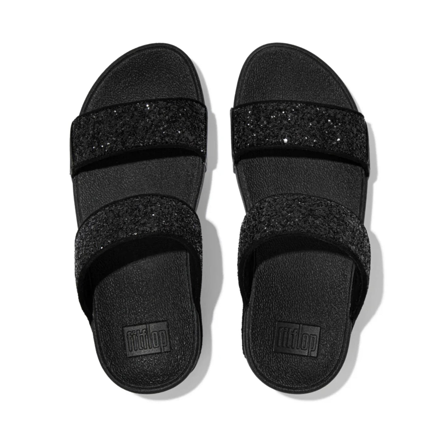 FITFLOP WOMENS LULU GLITTER SLIDES - BLACK - Sole Therapy