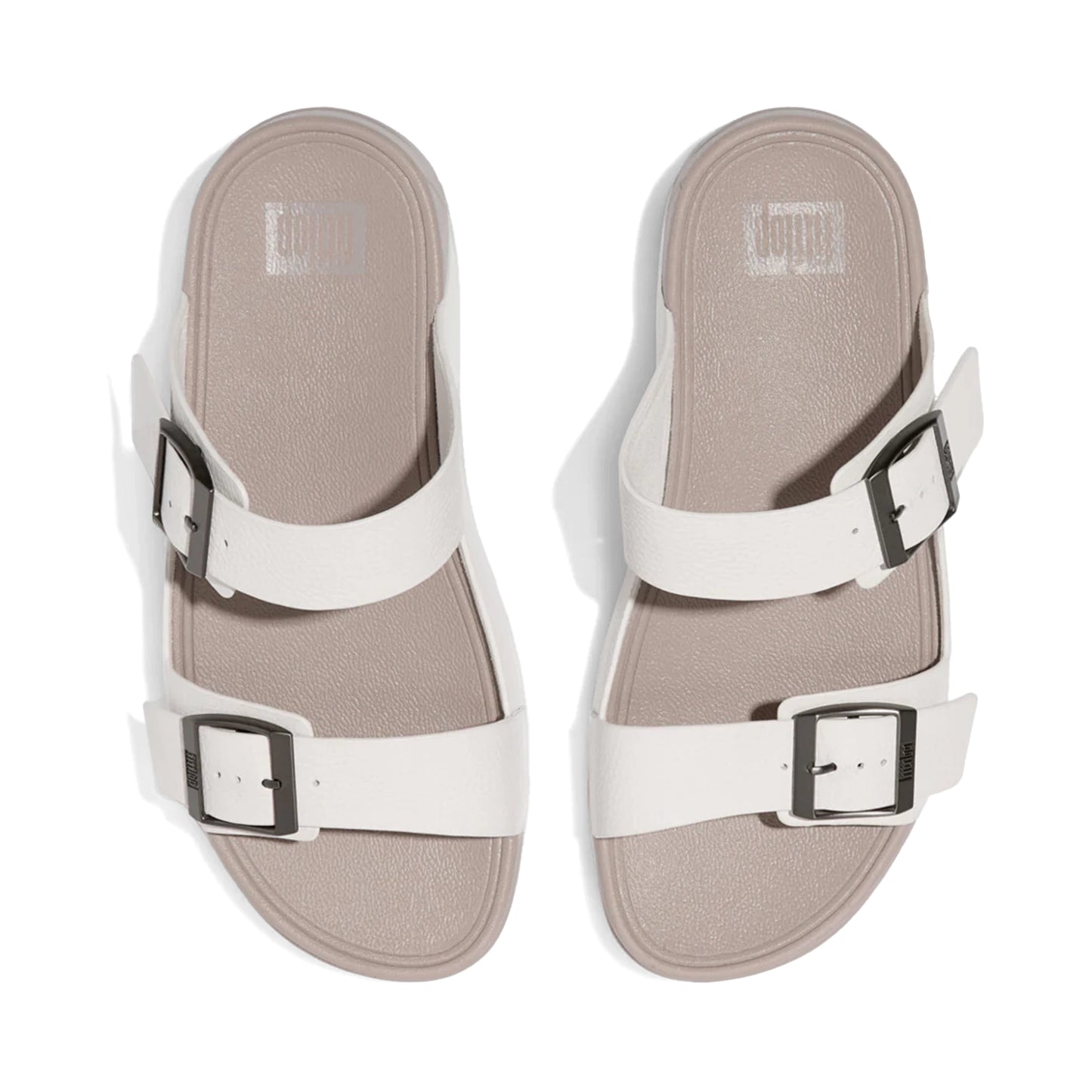 Fitflop Gogh Moc Mens Buckle Tumbled-Leather Slides Urban White - Sole Therapy