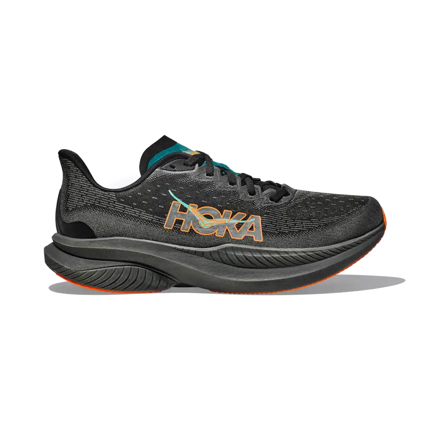 HOKA MENS RUNNING SHOES MACH6 BLACK/ELECTRIC TANGERINE - Sole Therapy