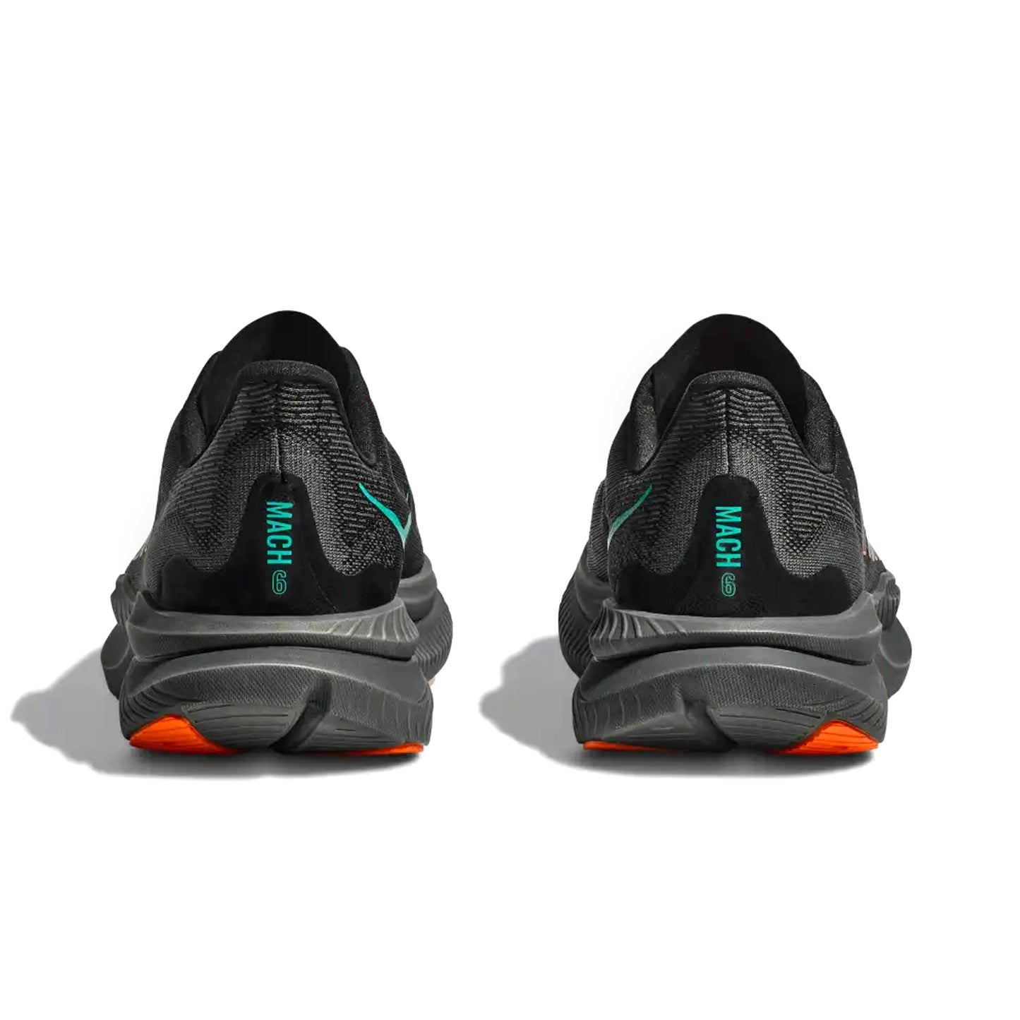 HOKA MENS RUNNING SHOES MACH6 BLACK/ELECTRIC TANGERINE - Sole Therapy