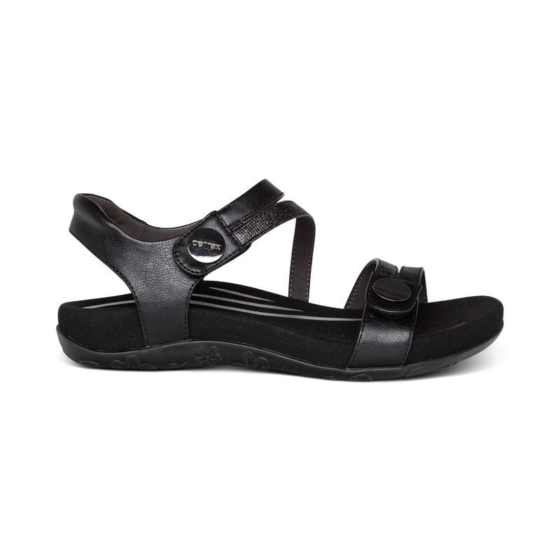 Jess Adjustable Quarter Strap Sandal Black - Sole Therapy