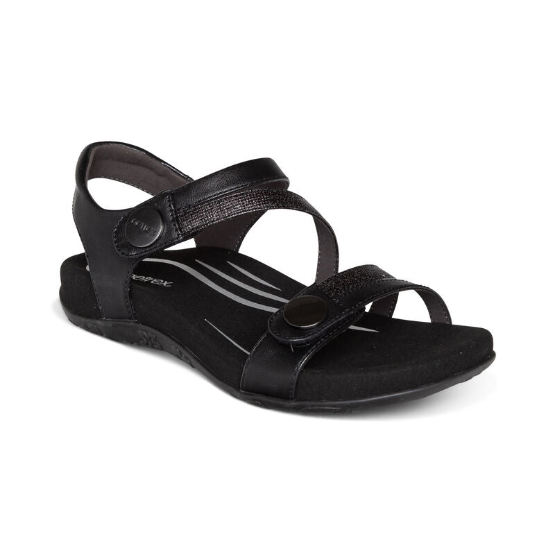 Jess Adjustable Quarter Strap Sandal Black - Sole Therapy