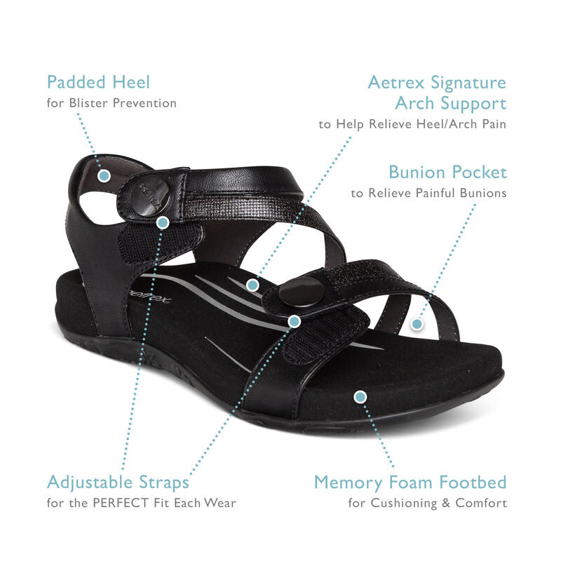 Jess Adjustable Quarter Strap Sandal Black - Sole Therapy