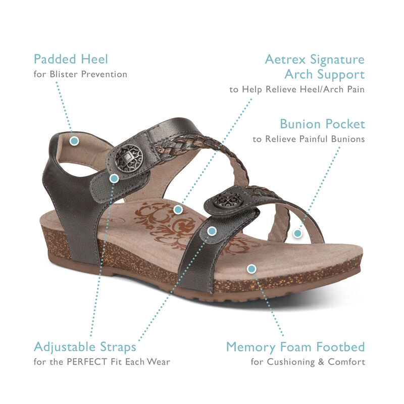 Jillian Braided Quarter Strap Sandal Gun Metal - Sole Therapy