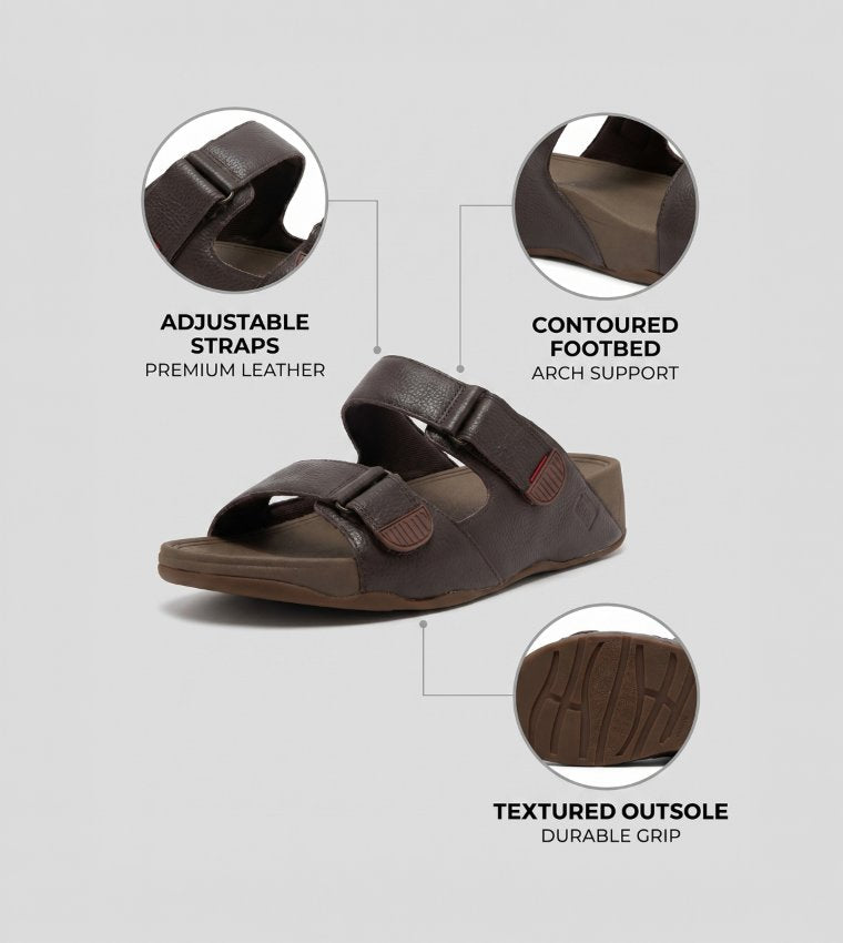 FITFLOP MENS GOGH MOC SLIDES SANDALS DARK BROWN