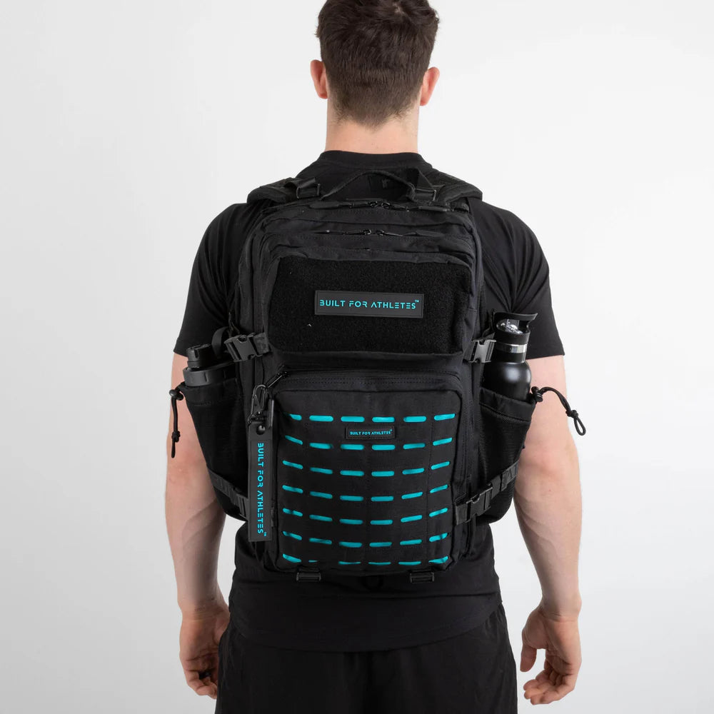LARGE GYM BACKPACK BUILT FOR ATHLETES BLACK AQUA - Sole Therapy