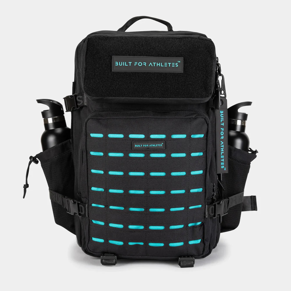 LARGE GYM BACKPACK BUILT FOR ATHLETES BLACK AQUA - Sole Therapy