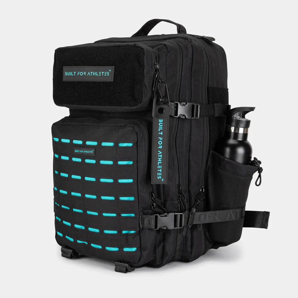LARGE GYM BACKPACK BUILT FOR ATHLETES BLACK AQUA - Sole Therapy