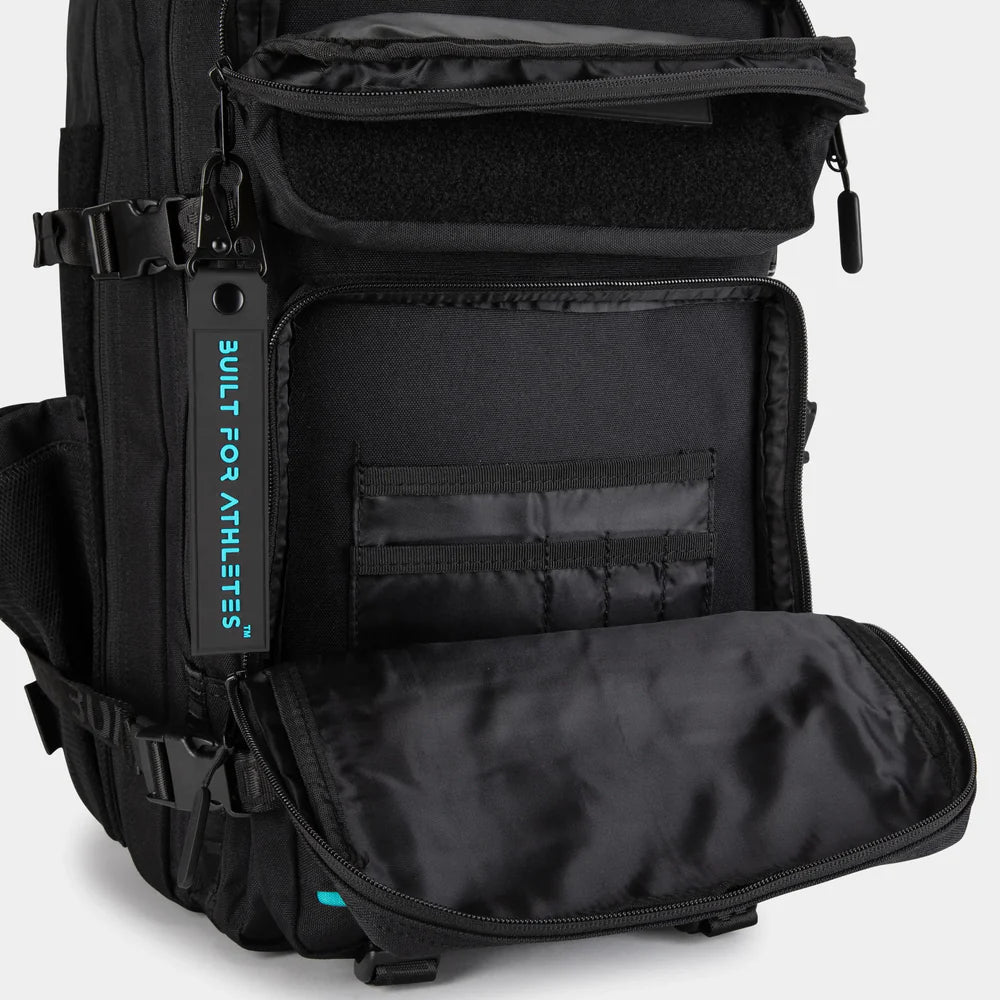 LARGE GYM BACKPACK BUILT FOR ATHLETES BLACK AQUA - Sole Therapy