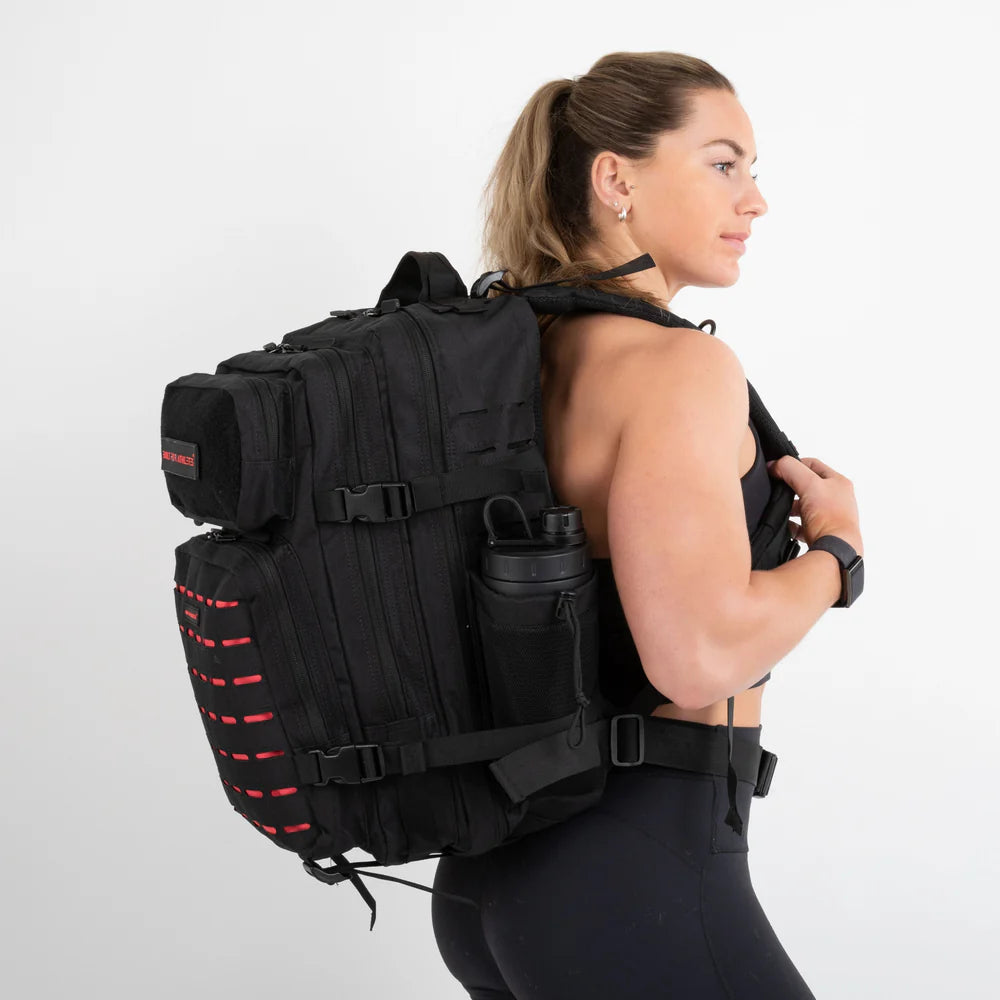 LARGE GYM BACKPACK BUILT FOR ATHLETES BLACK RED - Sole Therapy