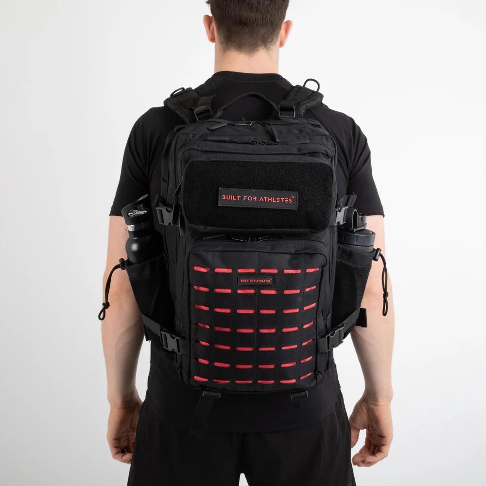 LARGE GYM BACKPACK BUILT FOR ATHLETES BLACK RED - Sole Therapy