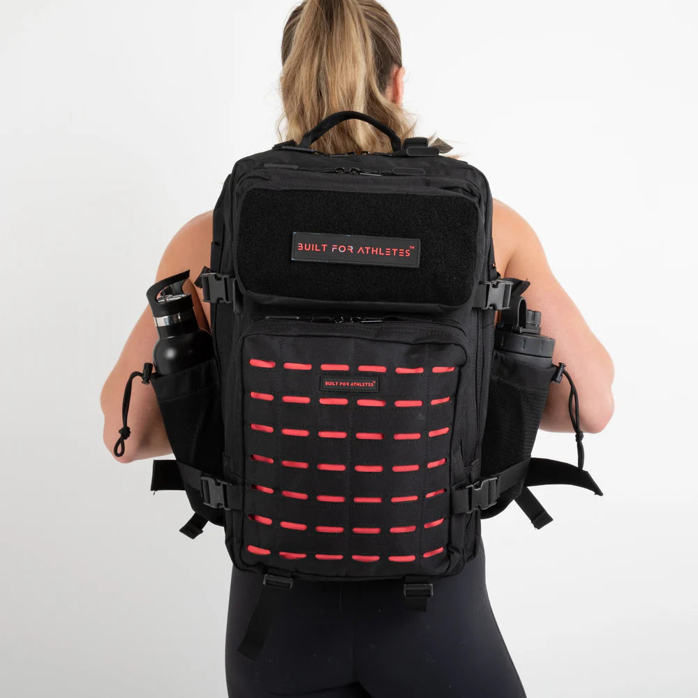 LARGE GYM BACKPACK BUILT FOR ATHLETES BLACK RED - Sole Therapy