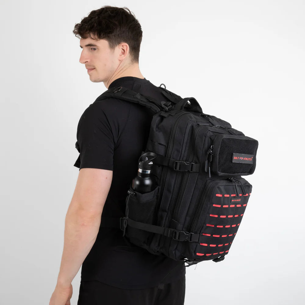 LARGE GYM BACKPACK BUILT FOR ATHLETES BLACK RED - Sole Therapy