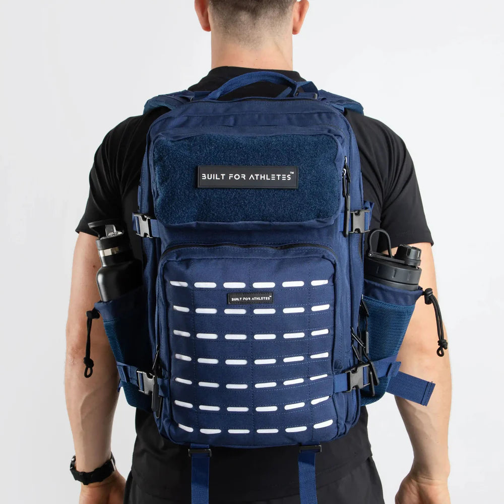 LARGE GYM BACKPACK BUILT FOR ATHLETES NAVY WHITE - Sole Therapy