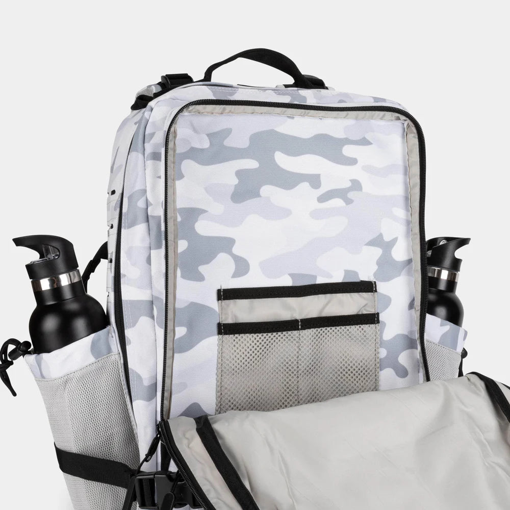 LARGE GYM BACKPACK BUILT FOR ATHLETES WHITE CAMO - Sole Therapy