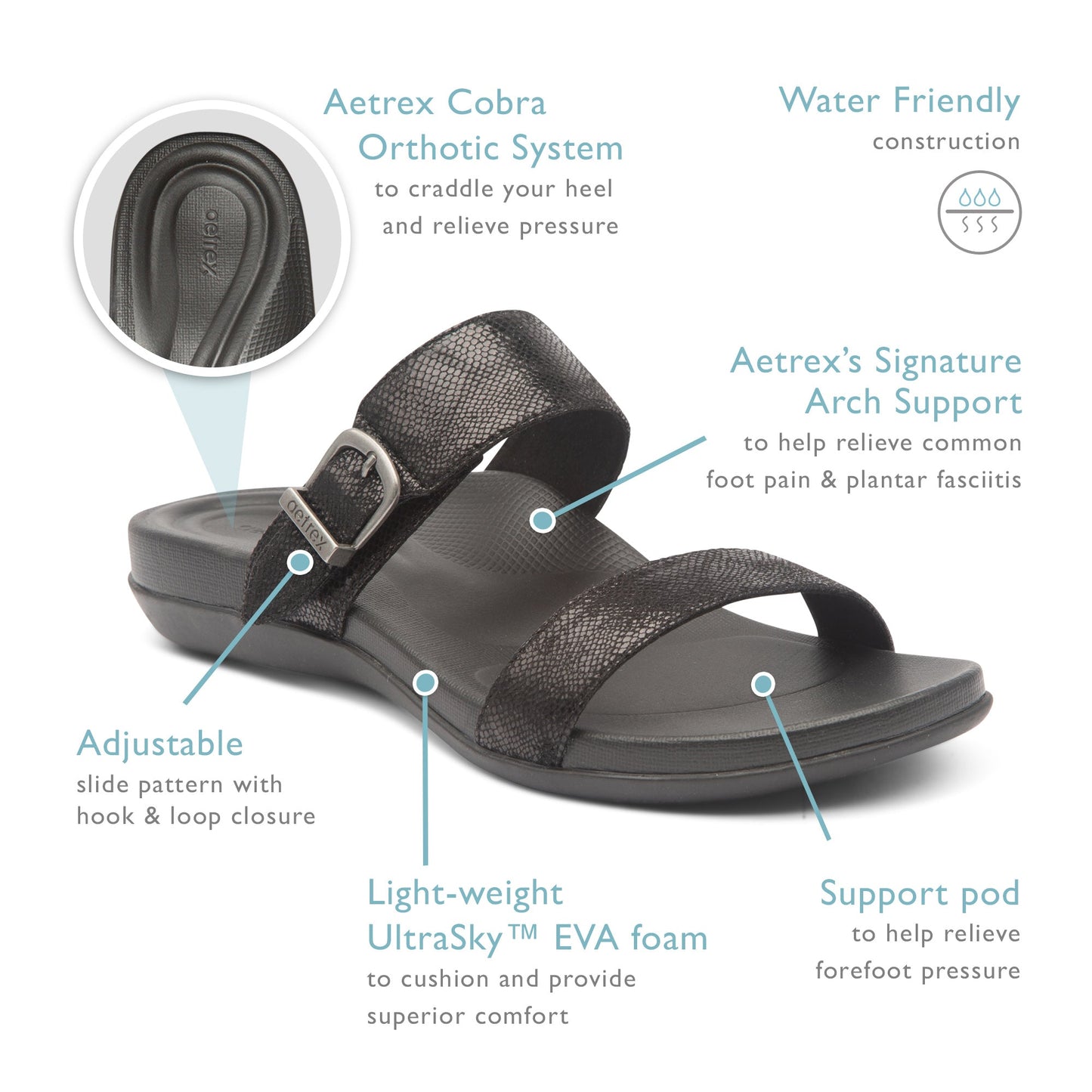 Mimi Water-Friendly Sandal Black - Sole Therapy