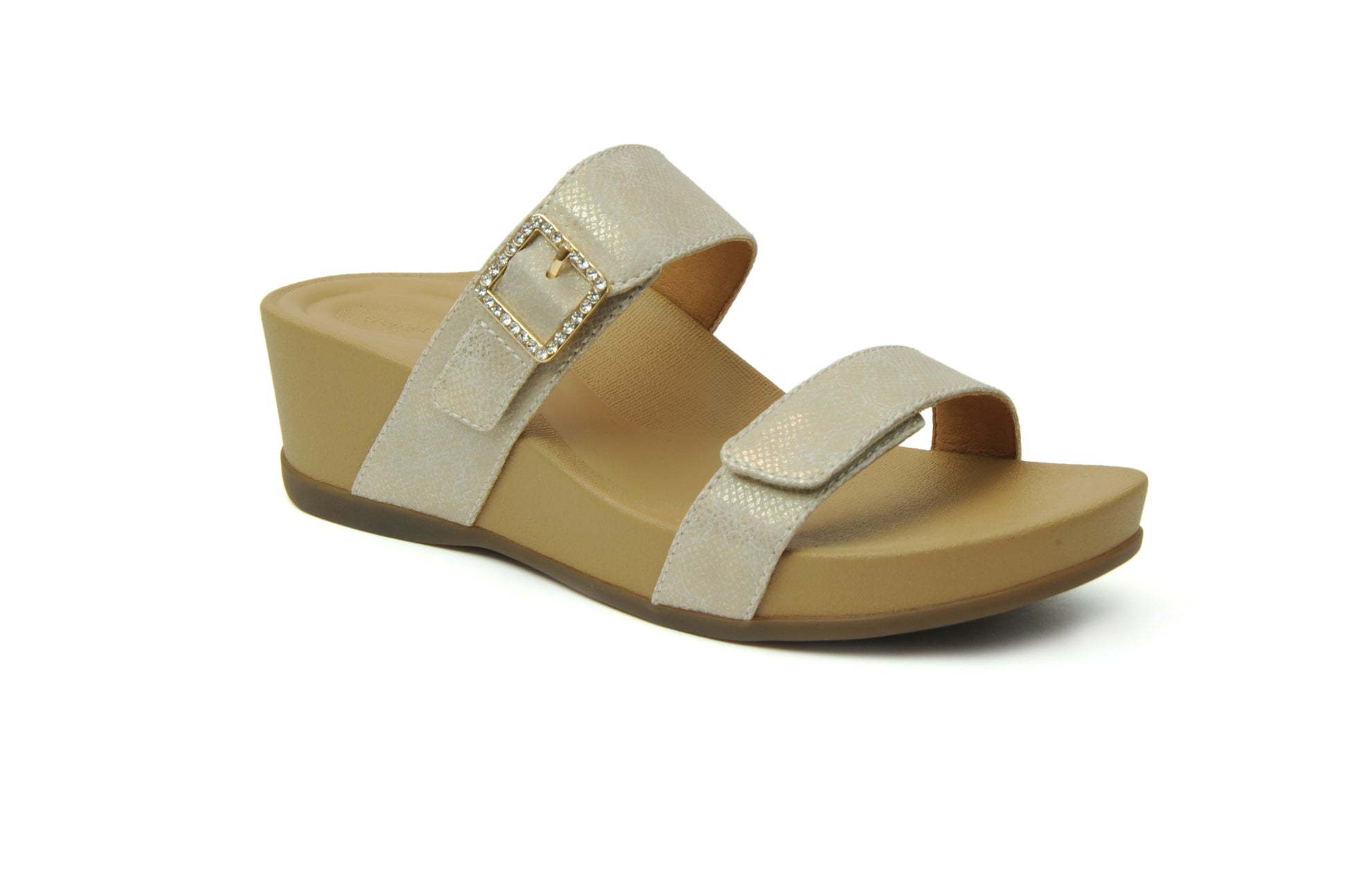 Mira Slide-On Wedge Sandals Light-Gold - Sole Therapy
